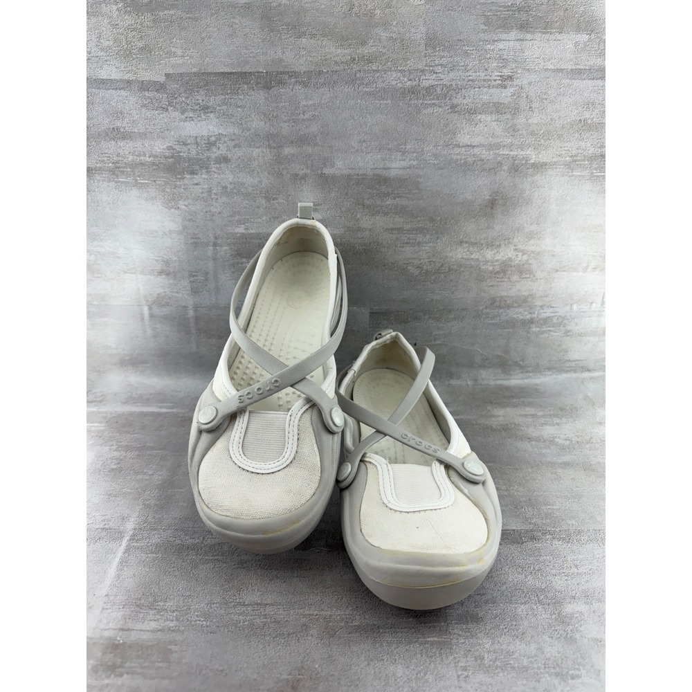 Crocs Alice Canvas Mary Jane Flats Light Gray Cream Women Size 6